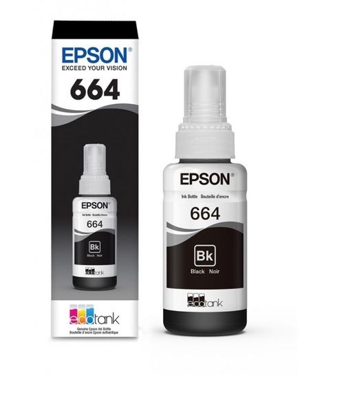 Botella de Tinta Epson T664 Negra 70Ml -L220, L380, L355, L395, L375, L555, L495, L575, L565, L1455, L655