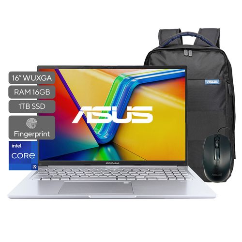 Laptop Asus Vivobook 16 Intel Core i9-13900H 16Gb 1Tb 16" WUXGA OLED Silver + Mochila & Mouse