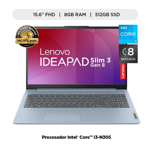 Laptop Lenovo IP Slim 3 Core i3-N305 8Gb 512Gb 15.6" FHD FreeDOS Blue